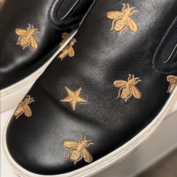 GUCCI Black & Gold Embroidered Bee & Star Dublin Slip On Sneaker Men’s Size 5G 🐝 - Picture 16 of 16
